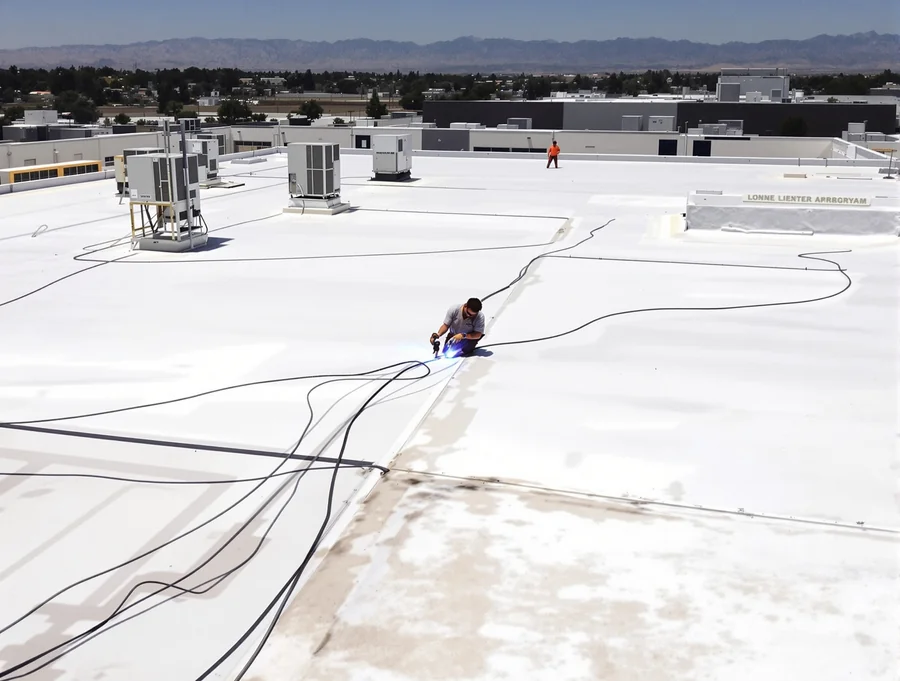 White coated commercial flat roof